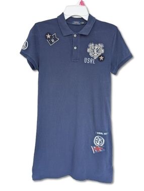 Polo Ralph Lauren Women's Navy Nautical USRL Yacht Club Patch Pique Polo Dress S